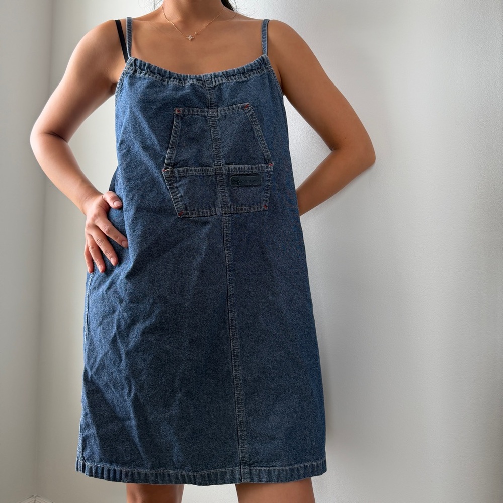 90s Reactor+ Blue Denim Pinafore Dress - Medium - Picture 3 of 5